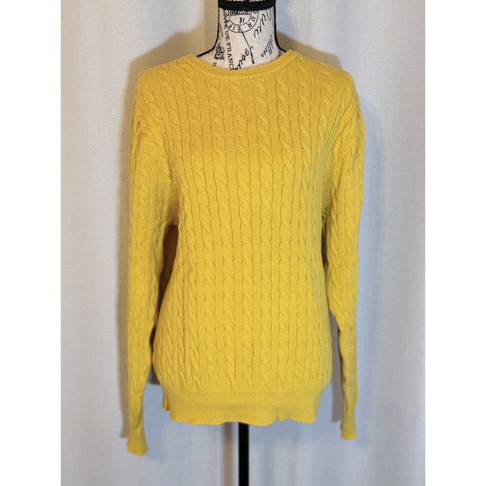 St Johns Bay Mens Small Mustard Yellow Cable Knit Crewneck Sweater Super Soft